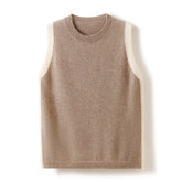 Women’s Cashmere Sleeveless Vest Trim Crew Neck Cashmere Top